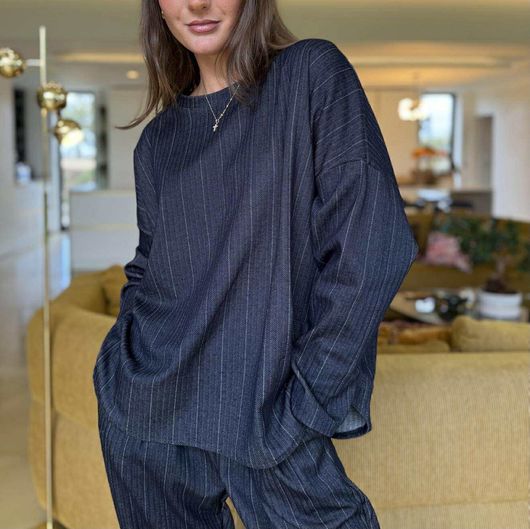 Wall Street Stretch Herringbone City Scoop Top Navy /40 =